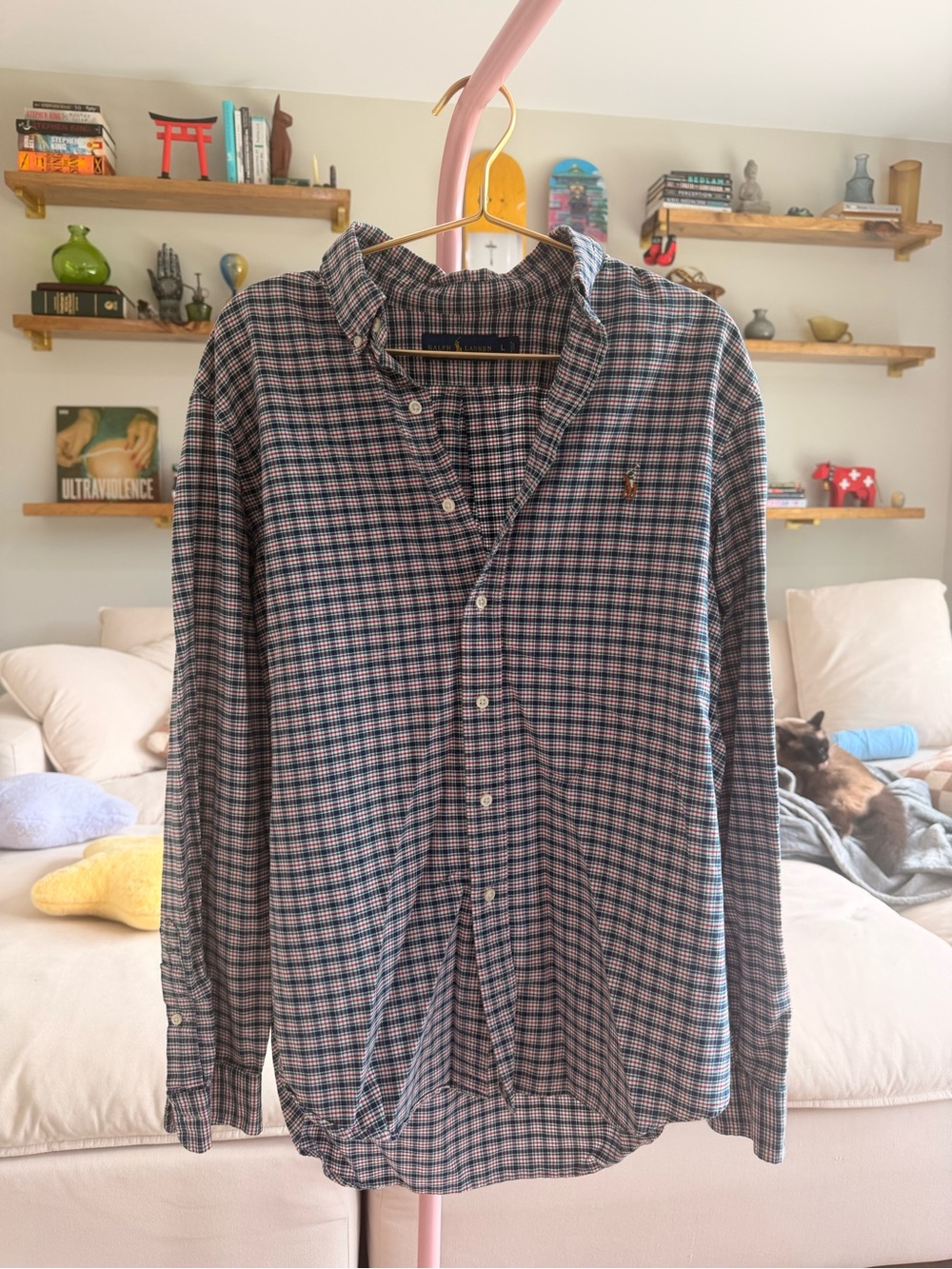 Polo Ralph Lauren Navy Green Plaid Button Down Shirt L